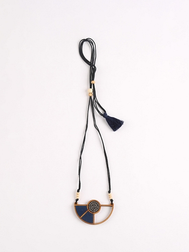 Geometrical Repurposed Fabric & Repurposed Wood Adjustable Pendant Blue
