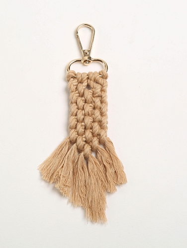 Macrame-Beige-Keychain-Metallic-Straw-Beige