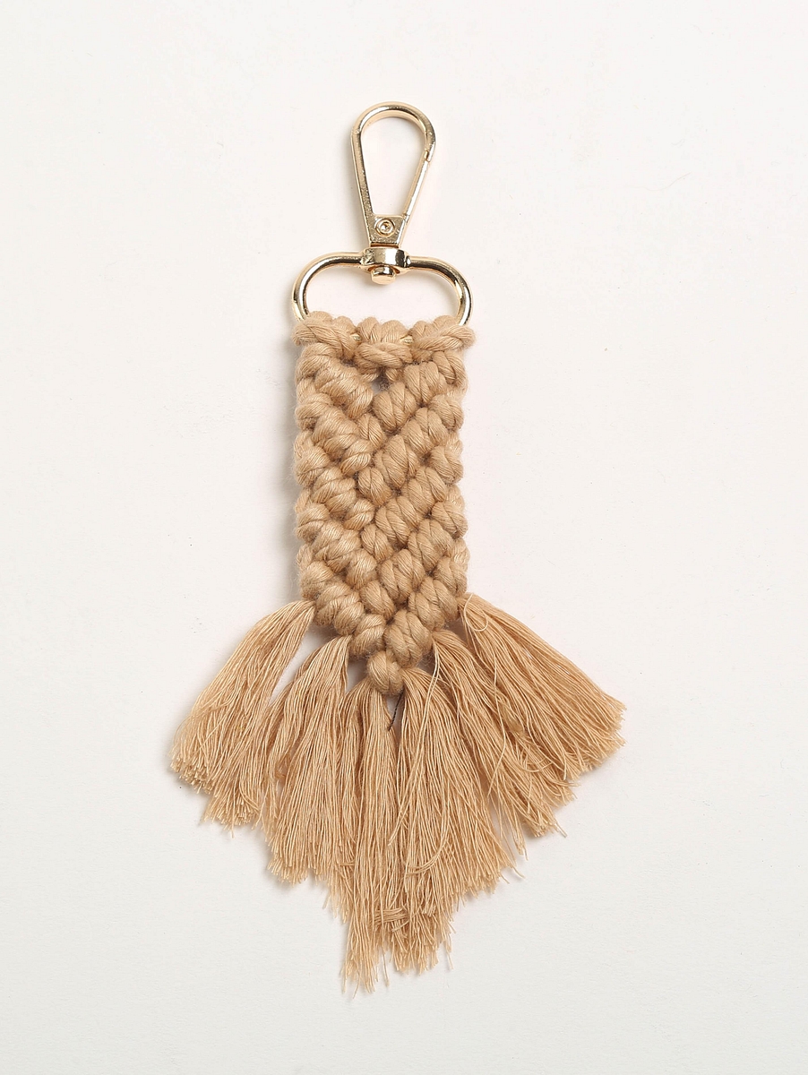 Macrame-Beige-Keychain-Metallic-Straw-Beige