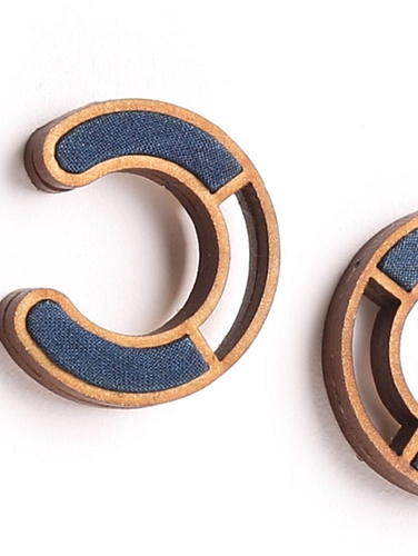 Upcycled Fabric and Repurposed Wood Earring Blue
