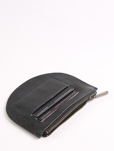 Black Hand Embroidered White Lily Mini Wallet Matte Black