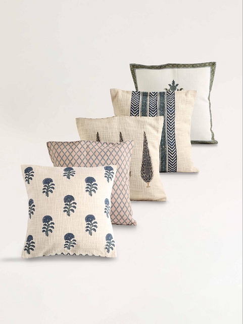 Blockprinted All Over Floral Cushion Cover 