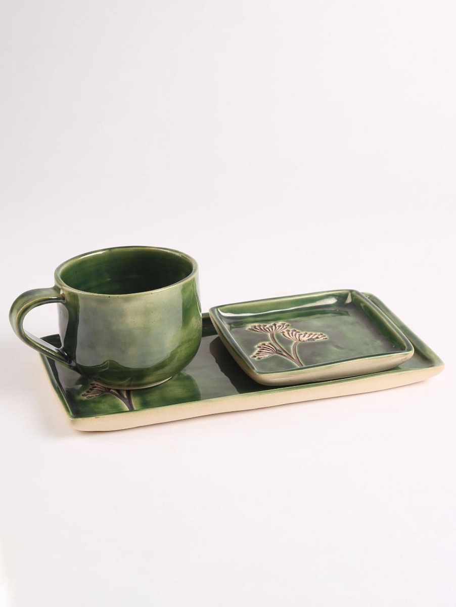 Ceramic Snack Set Metallic Olive Green