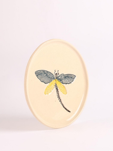 Decorative Dragonfly Plate Metallic Cream