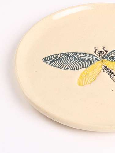 Decorative Dragonfly Plate Metallic Cream