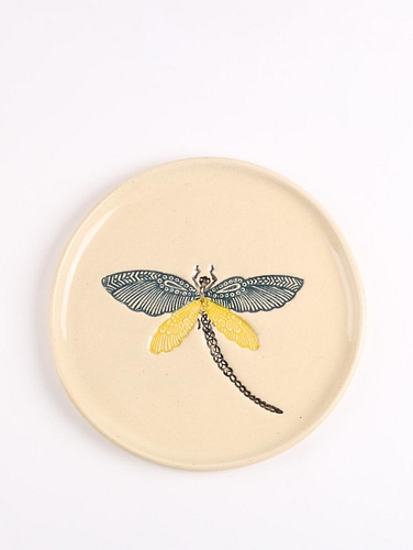 Decorative Dragonfly Plate Metallic Cream