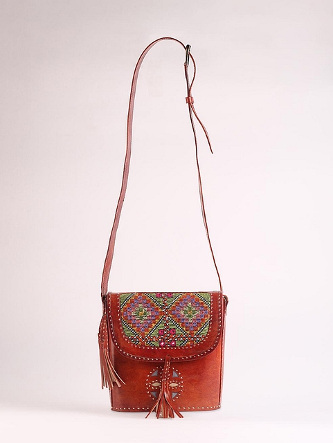 Embroidered Leather Sling Bag 