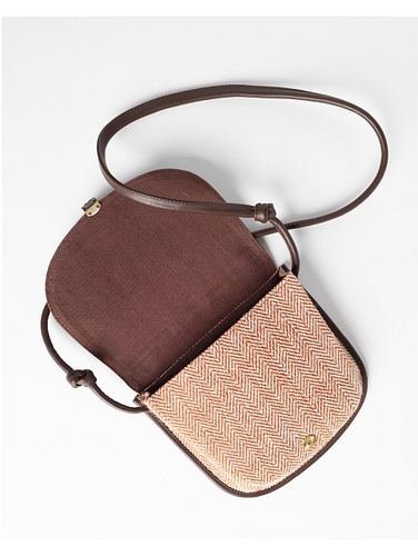 Leather and Woven Crossbody Bag with Clasp