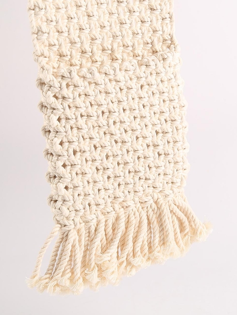 Macrame Scarf for Cellphone on Couch Metallic Pueblo Beige