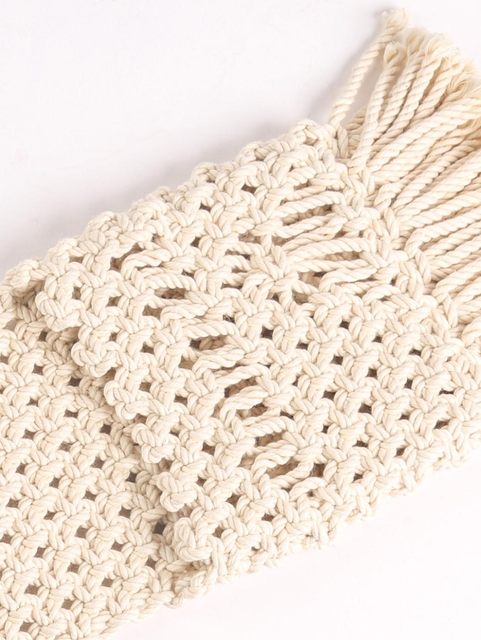 Macrame Scarf for Cellphone on Couch Metallic Pueblo Beige