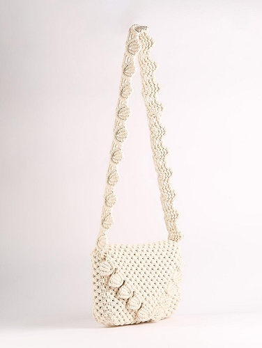 Macrame Sling Bag Metallic Cream