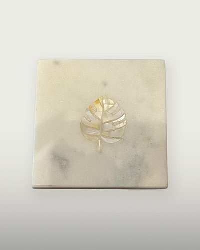 Marble Coaster with Monstera Leaf Inlay
