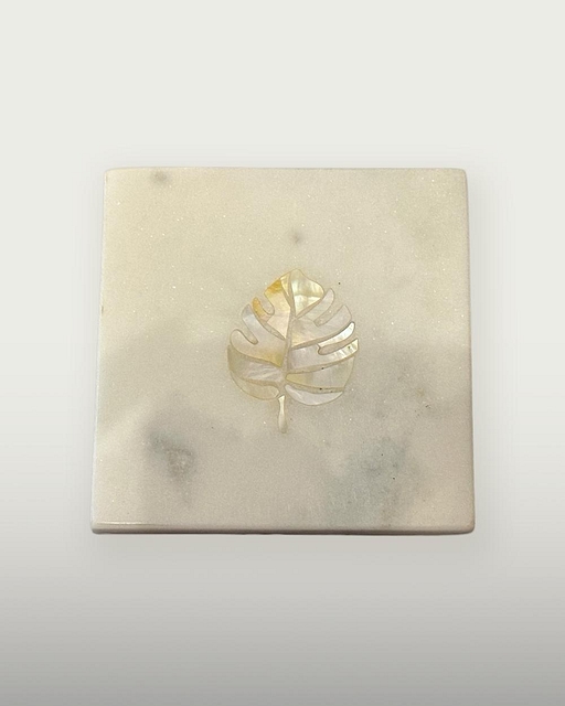 Marble Coaster with Monstera Leaf Inlay