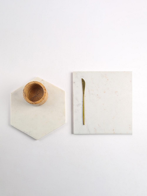 Marble Honey Comb Cutting Board Metallic White