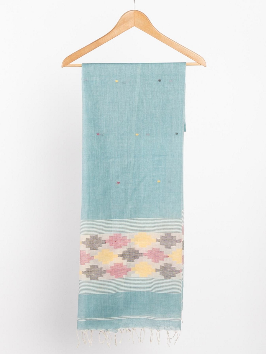 Jamdani-Weaving-Scarf-Turquoise