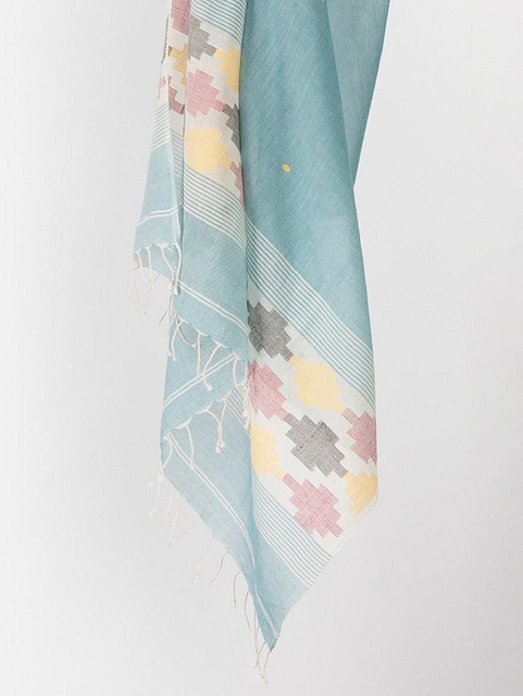 Jamdani-Weaving-Scarf-Turquoise