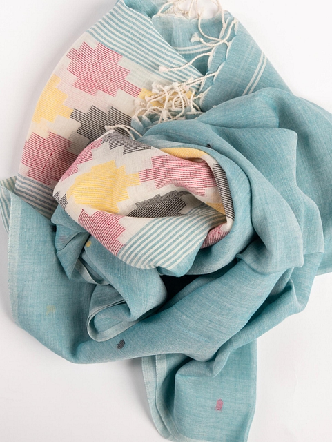 Jamdani-Weaving-Scarf-Turquoise