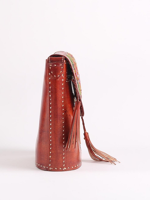 Embroidered Leather Sling Bag 