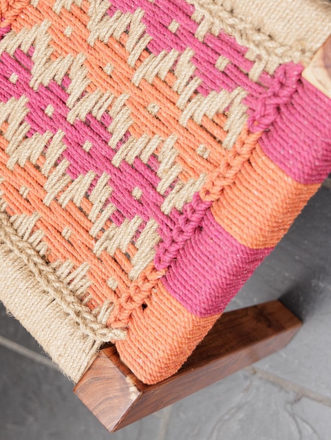 Textile Waste Wooden Stool Hot Pink