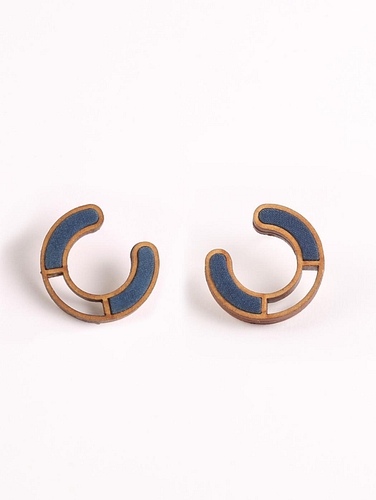 Upcycled Fabric and Repurposed Wood Earring Blue