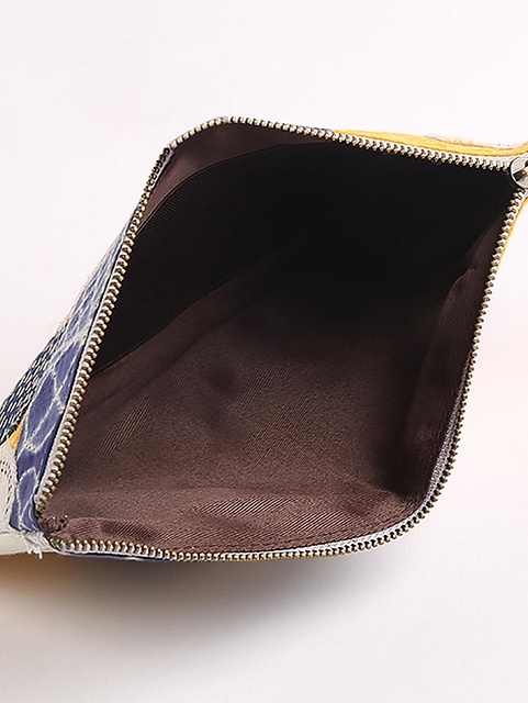 Upcycled Fabric Pouch with embroidered details- 3 Matte Yellow