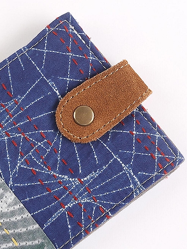 Upcycled Fabric wallet with leather clasp -1 Metallic Blue