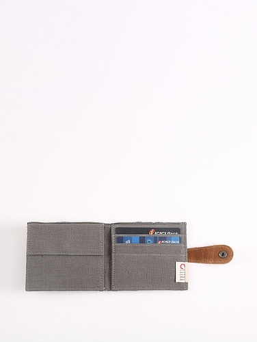 Upcycled Fabric wallet with leather clasp -1 Metallic Blue