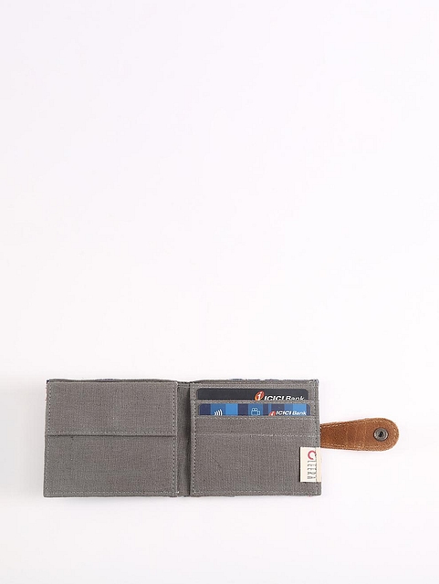 Upcycled Fabric wallet with leather clasp -1 Metallic Blue
