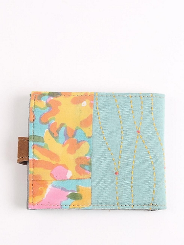 Upcycled Fabric wallet with leather clasp -2 Util Sea Foam Blue