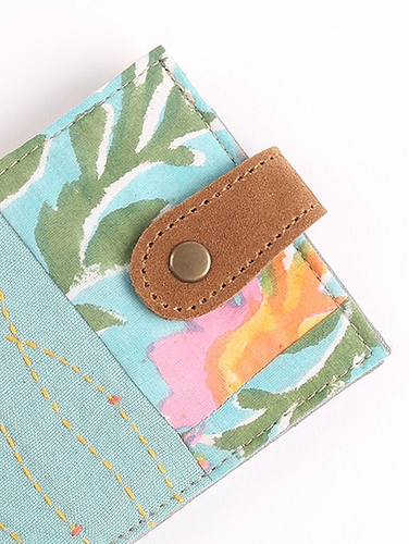 Upcycled Fabric wallet with leather clasp -2 Util Sea Foam Blue
