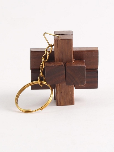 Wooden Joinery Puzzle Keychain Util Brown