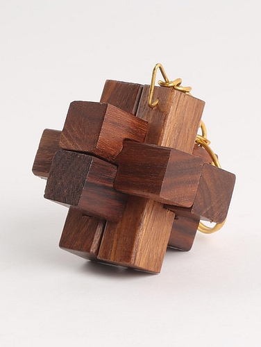 Wooden Joinery Puzzle Keychain Util Brown