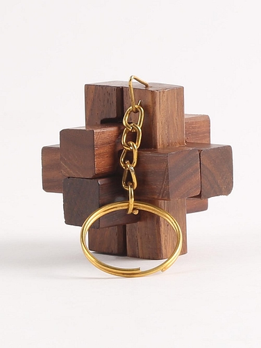Wooden Joinery Puzzle Keychain Util Brown