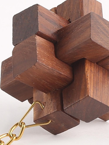Wooden Joinery Puzzle Keychain Util Brown