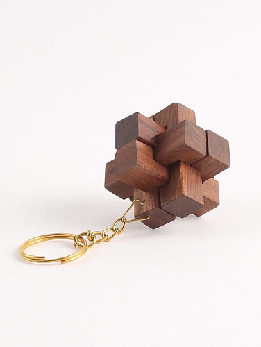 Wooden Joinery Puzzle Keychain Util Brown