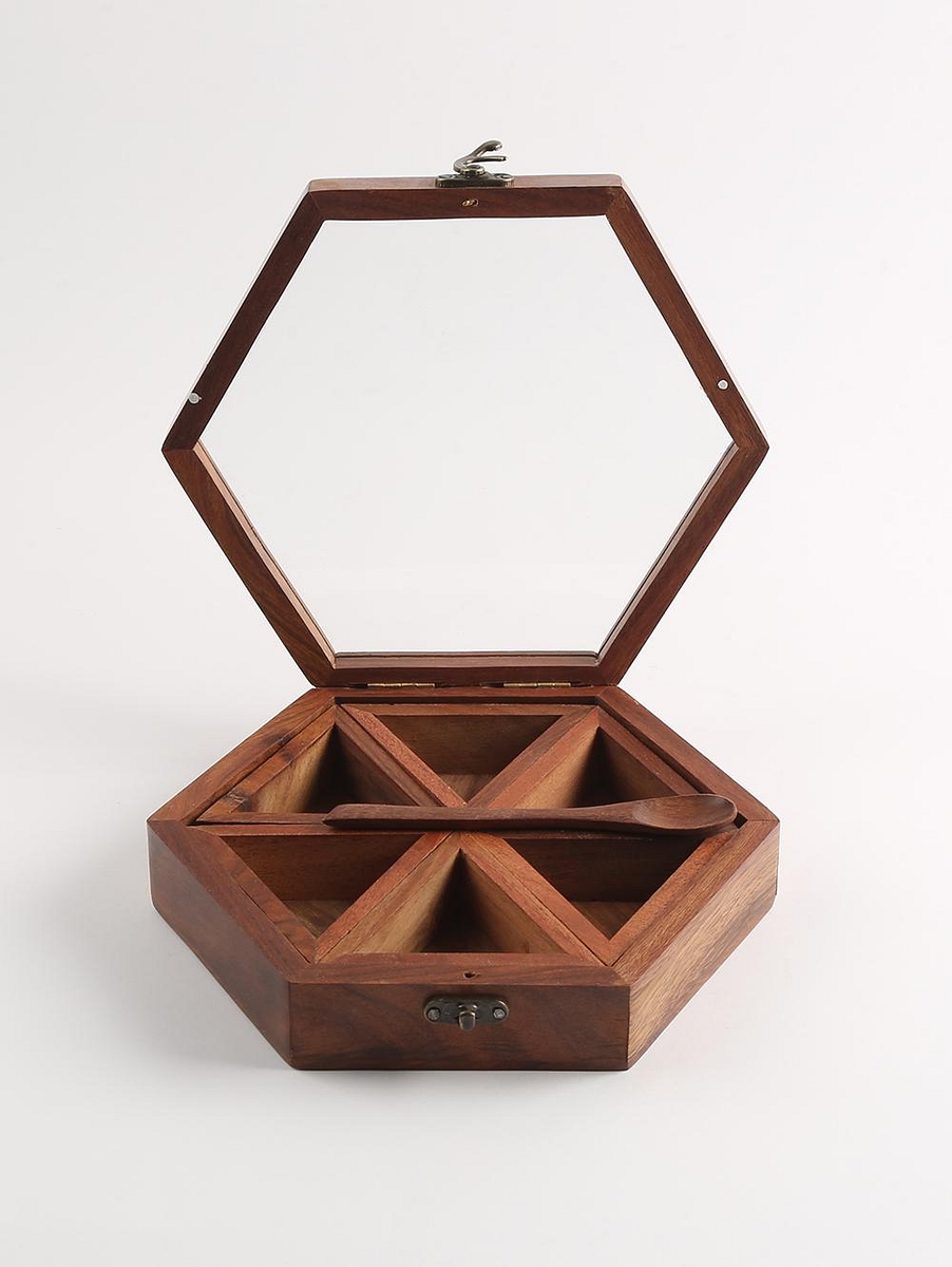 Wooden Masala Box - Hexagon 6