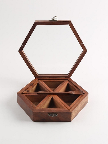 Wooden Masala Box - Hexagon 6