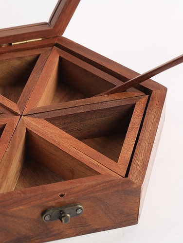 Wooden Masala Box - Hexagon 6