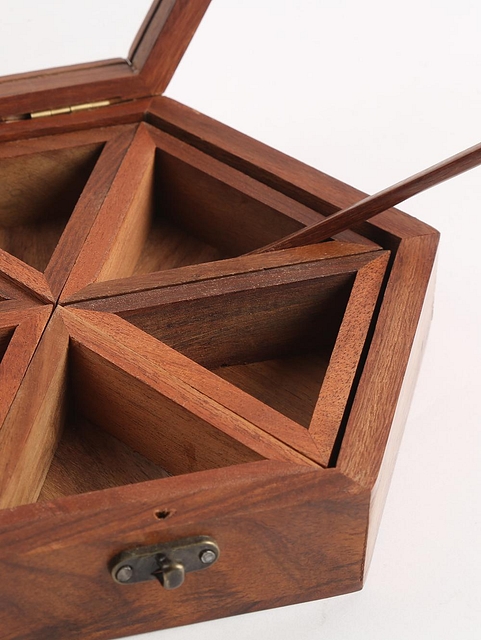 Wooden Masala Box - Hexagon 6