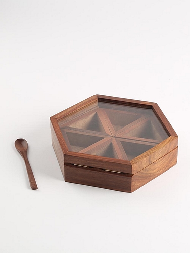 Wooden Masala Box - Hexagon 6