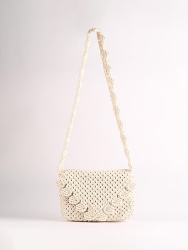 Macrame Sling Bag Metallic Cream