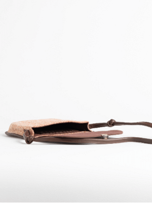 Leather and Woven Crossbody Bag with Clasp