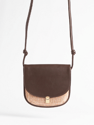 Leather and Woven Crossbody Bag with Clasp