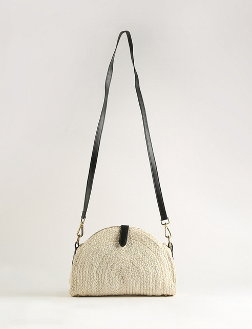 Jute & Vegan Leather Sling Bag Worn Off White