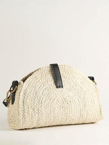 Jute & Vegan Leather Sling Bag Worn Off White