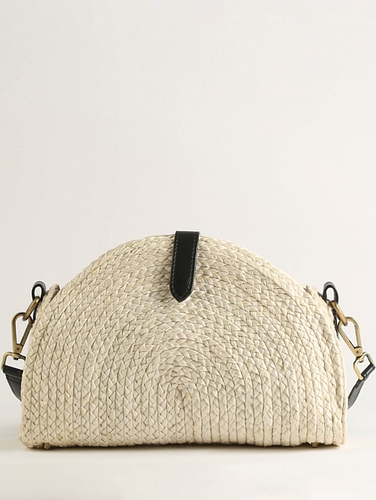 Jute & Vegan Leather Sling Bag Worn Off White