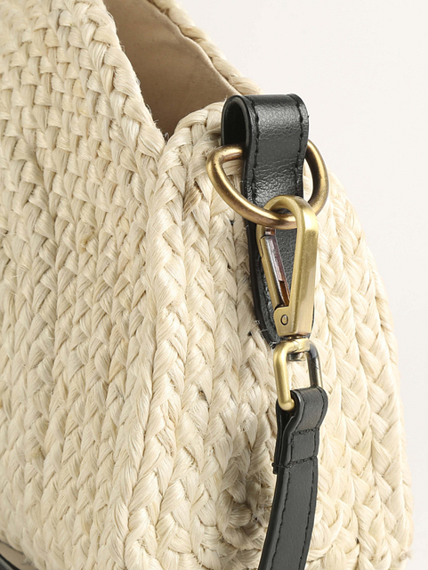 Jute & Vegan Leather Sling Bag Worn Off White