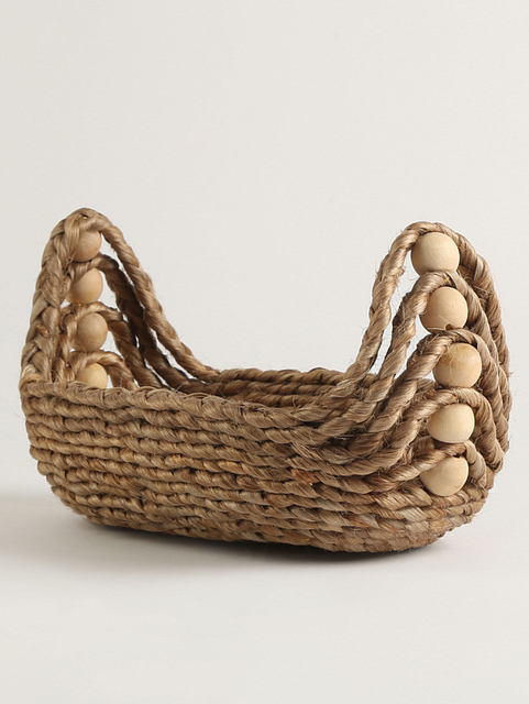 Jute Basket with Wooden Beads