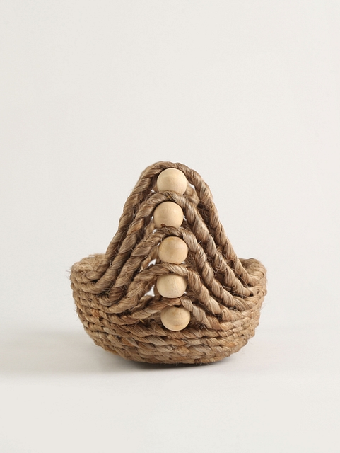 Jute Basket with Wooden Beads