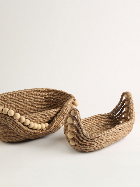 Jute Basket with Wooden Beads